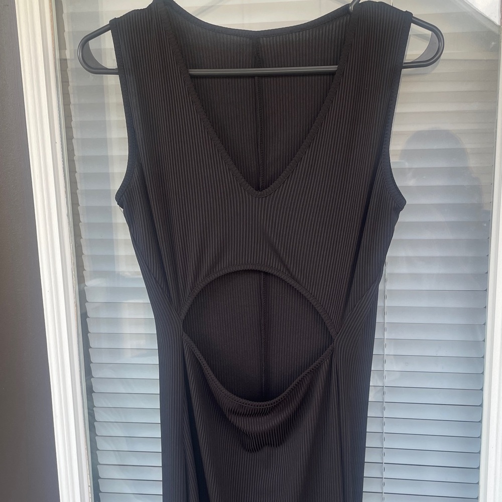 Women's Black Ribbed Cutout Jumpsuit-L